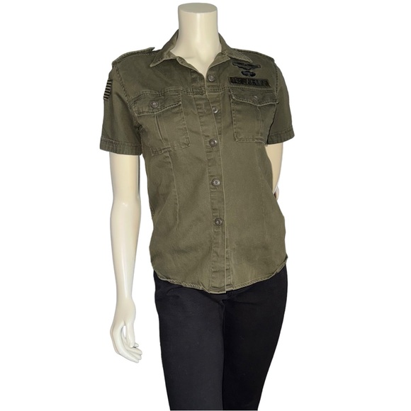 Free Base Vintage Green Olive Short Sleeve US ARMY Blouse Size L - Picture 3 of 16